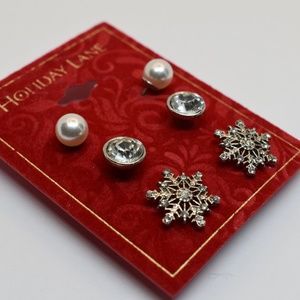 Holiday Lane Reindeer Snowflake Trio Stud Earrings